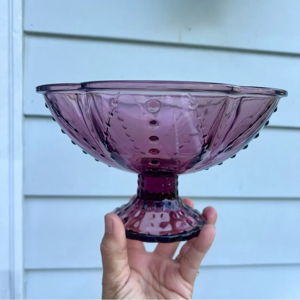 Purple Amethyst color Pedestal Bowl With Hobnail Detail Ikea vintage inspired …